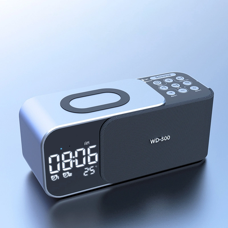 Multifunction Digital Display Alarm Clock Setting 10W Mobile Phone Wireless Fast Charging Station 5W Bluetooth Speaker