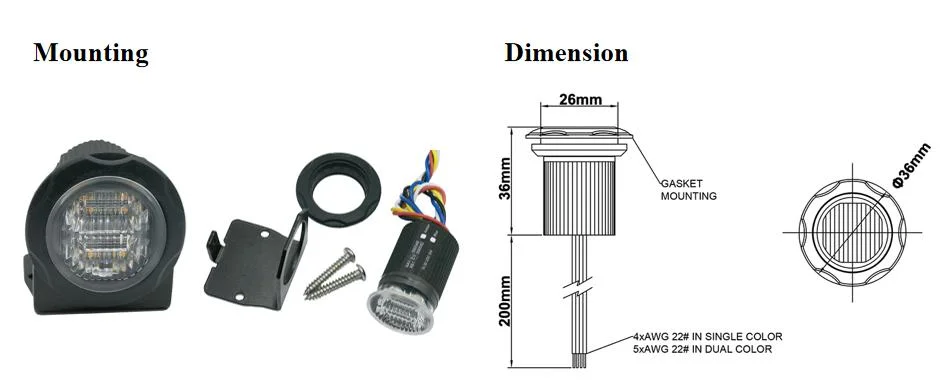 Finely Designed 10-30VDC LED Dual Color Hideaway Light, Emergency Light, Warning Light with E-MARK